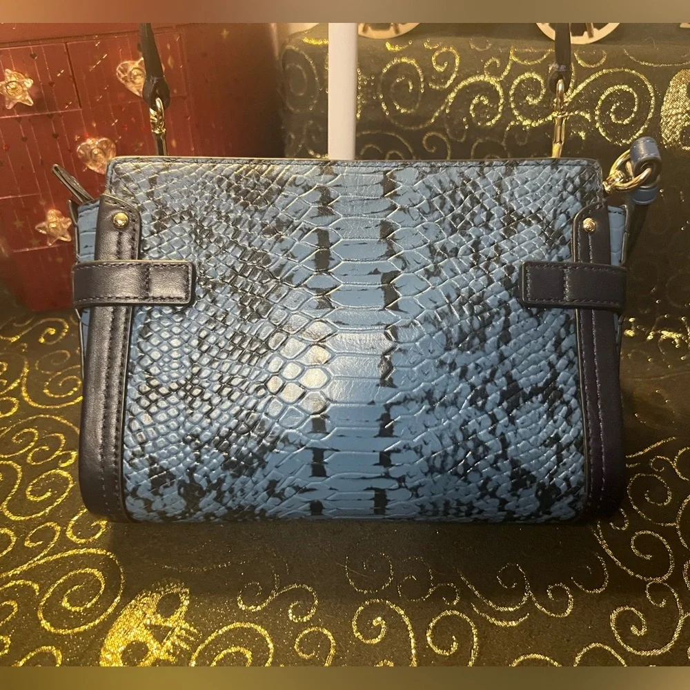 Coach Swagger Exotic Python Snake Skin Blue and Black Crossbody Wristlet